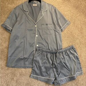 Blue Short Pajama Set with White Piping